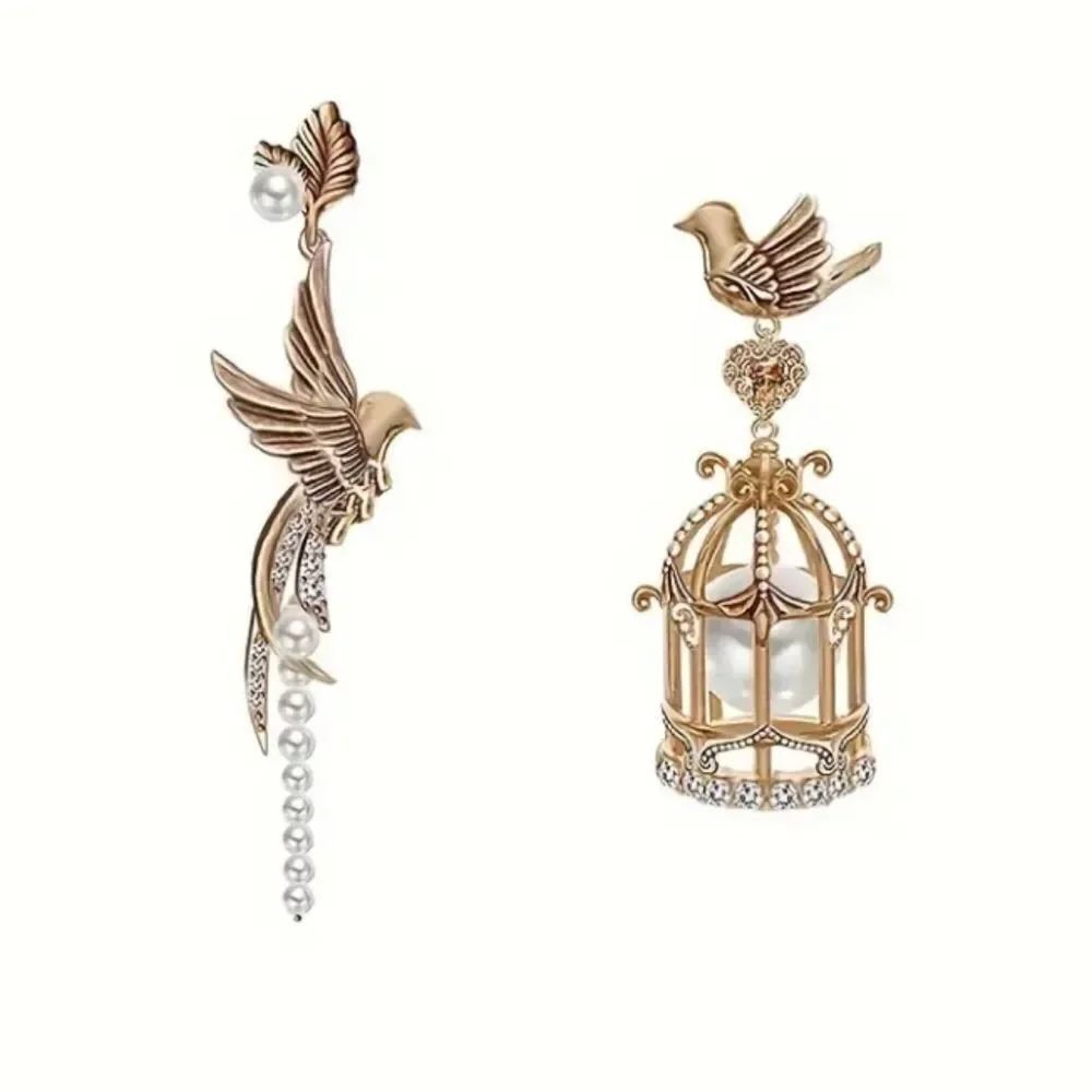 Victorian Bird Cage Gold & Pearl Mismatch Earrings